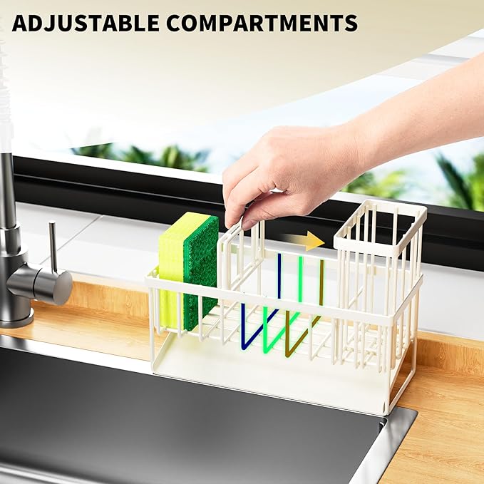 Cisily Off White Sponge Holder for Kitchen Sink, Sink Caddy Organizer