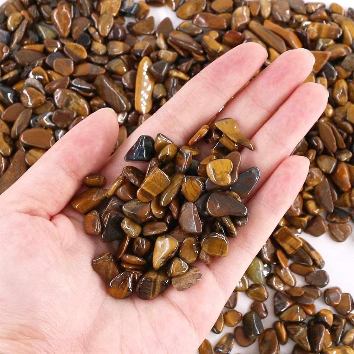 Decorative Rocks, 1 Lb/460g (Fill 0.9 Cup) Tiger's Eye Stones Irregular Gem Pebbles Quartz Gravel for Aquarium Turtle Tank Decoration/Succulent Plants Ornament/Flowerpot Vase Landscape