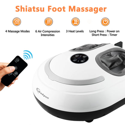 Foot Massager with Heat Shiatsu Foot Massager with Remote Deep Relief for Tired Muscles Electric Feet Massage Machine for Home and Office Gifts for Mom Dad White