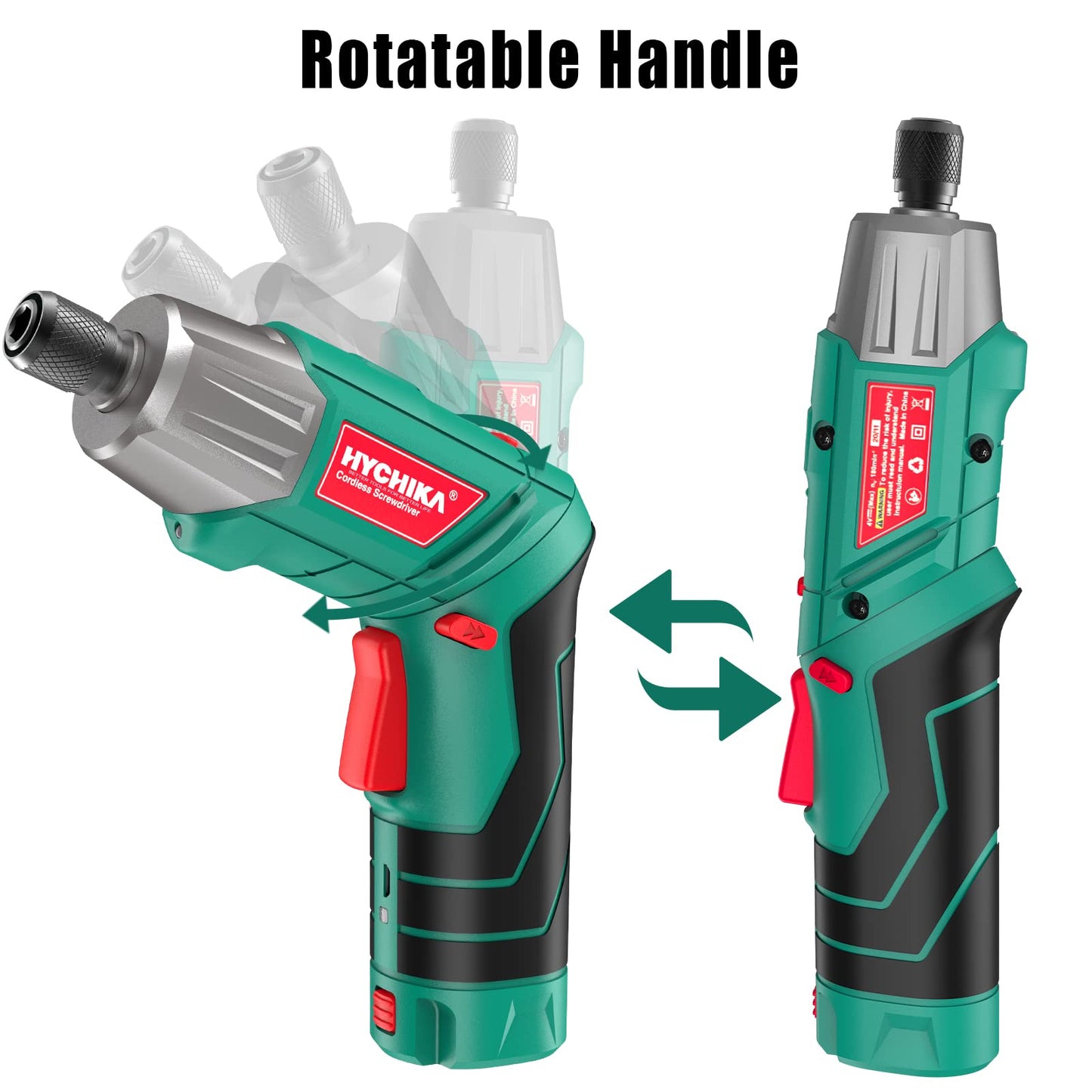 HYCHIKA Electric Screwdriver, 6Nm Torque Cordless Screwdriver 2000mAh 3.6V with 35 Accessories, LED Light and Rear Flashlight, USB Cable and Storage Box