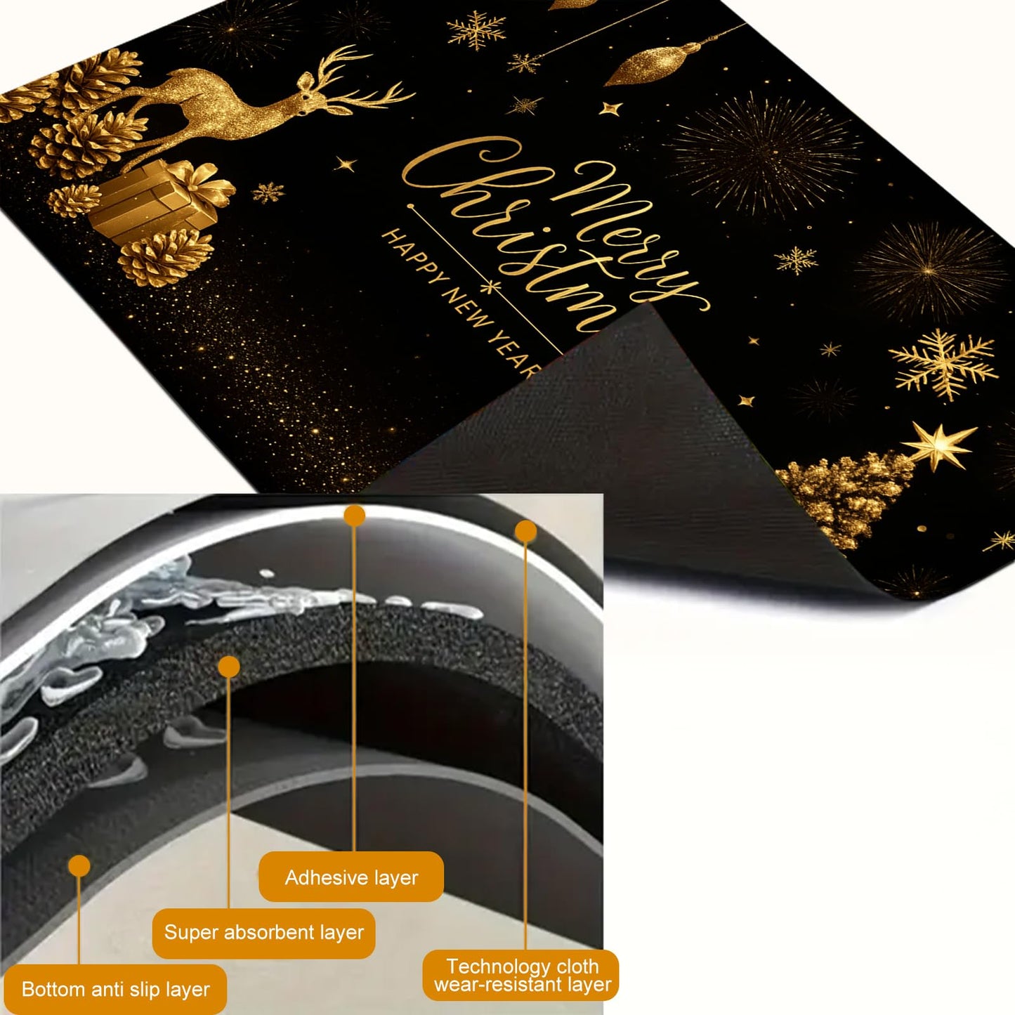 HOMETITUTE Christmas Stove Top Cover 28x20 Inch Glass Top Protector Silicone Cooktop Mat Heat Resistant Stovetop Cover Golden Deer Tree Holiday Kitchen Decoration