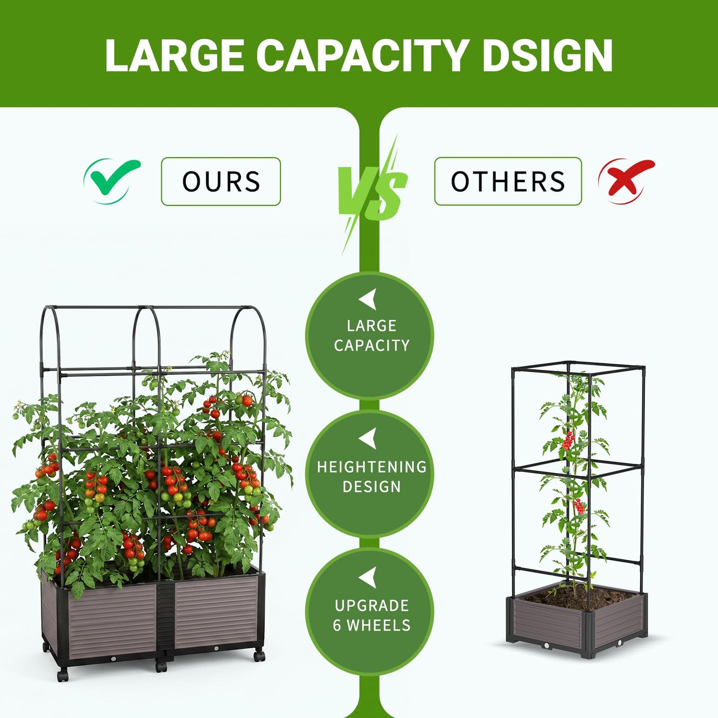 DoCred Raised Garden Bed Planter Box with Trellis for Climbing Vegetables Plants, Tomatoes Planters Outdoor Tomato Cage with Wheels, Indoor Outdoor Use