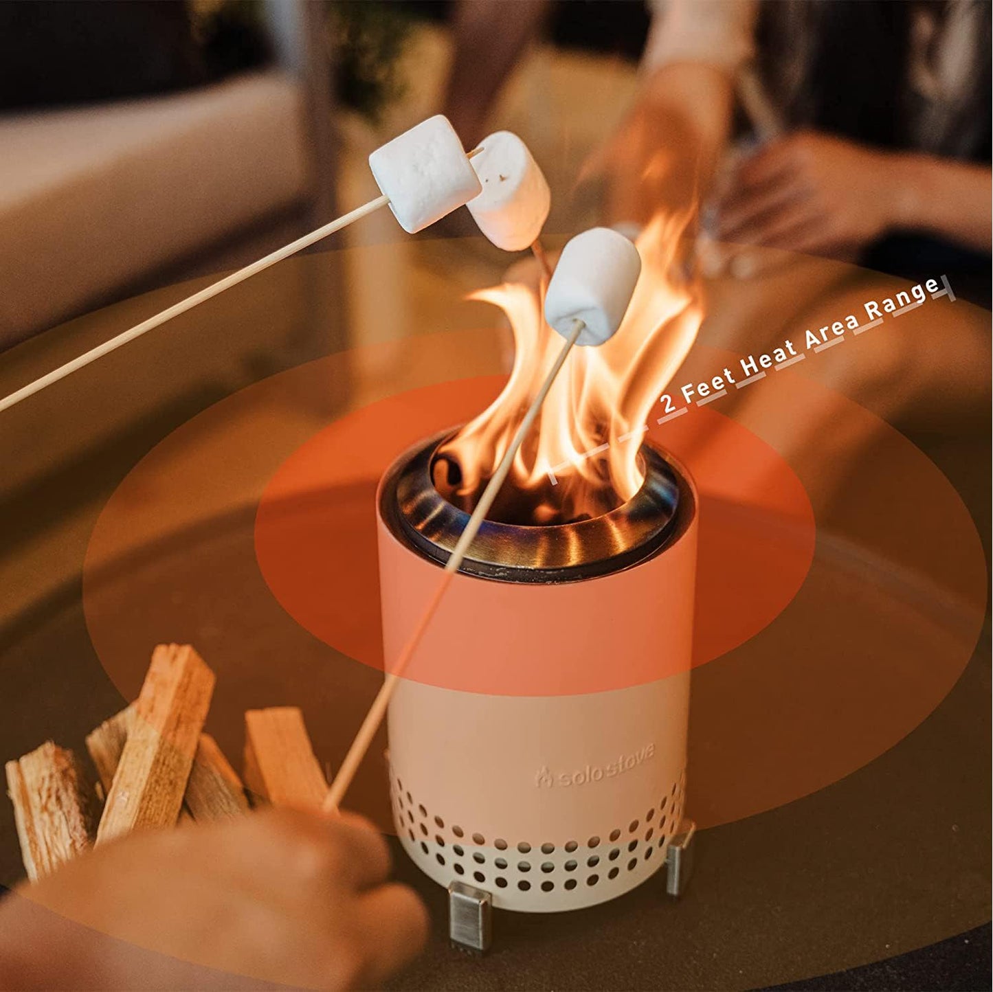 Solo Stove Mesa Tabletop Fire Pit with Stand | Low Smoke Outdoor Mini Fire for Urban & Suburbs | Fueled by Pellets or Wood, Safe Burning, Stainless Steel, With Travel Bag, 17,5 x 13 cm, 635 g, Ash