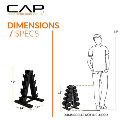 CAP Barbell Rubber Coated Dumbbell Weight Set with Vertical Rack | 100 lb, 150 lb, and 210 lb Options