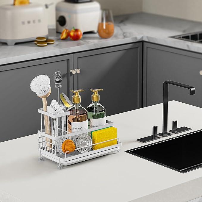 Cisily Stainless Steel Kitchen Sink Caddy Organizer, Sponge Holder