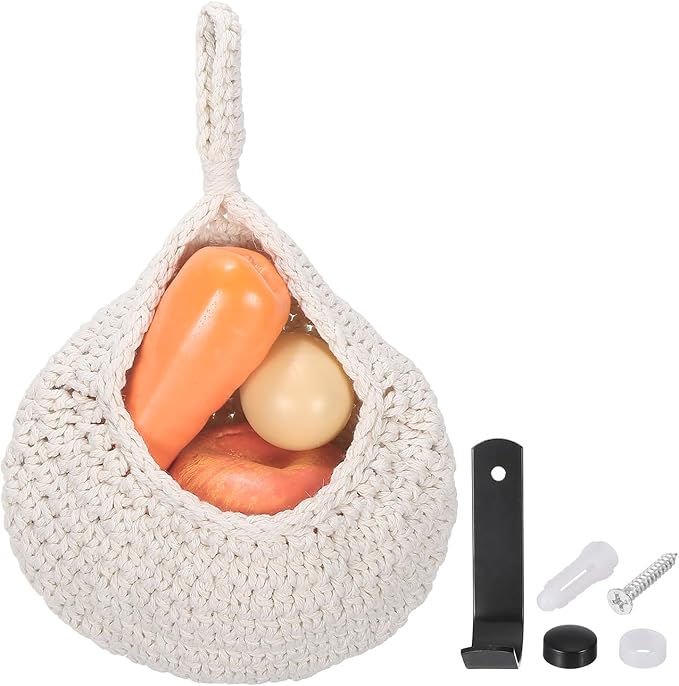 uxcell Hanging Fruit Baskets for Kitchen, Hand-Woven Wall Hanging Storage Jute