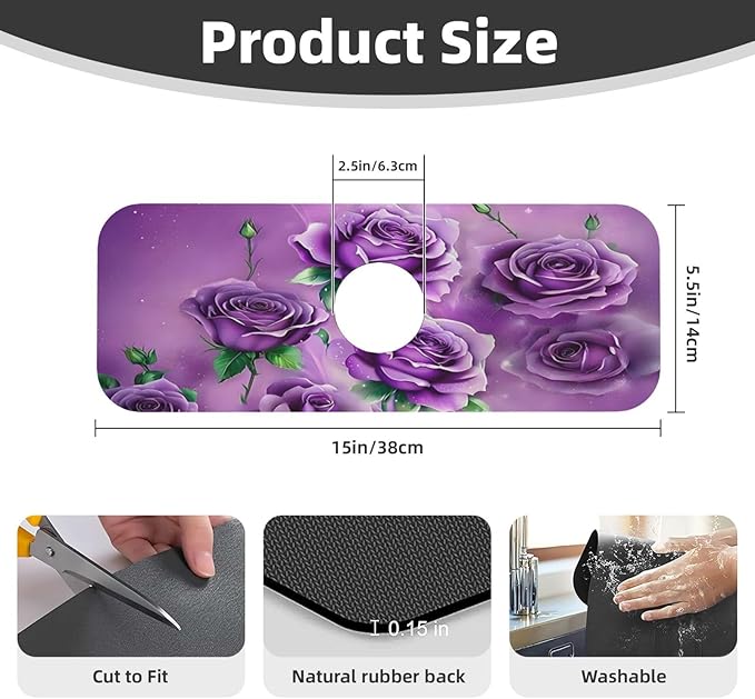 Purple Roses Kitchen sink faucet pad, strong water absorption, anti slip
