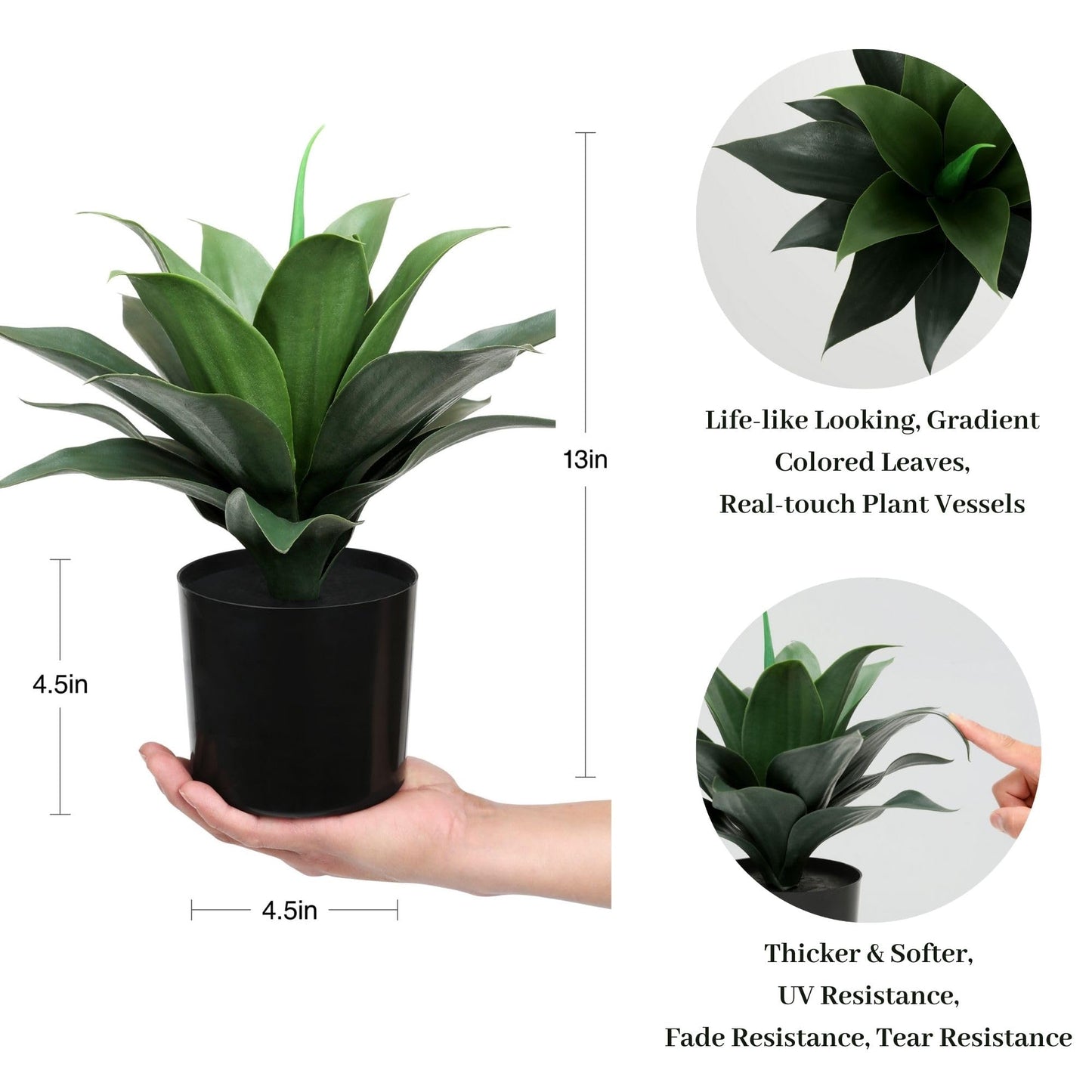 JUSTOYOU 14" Large Artificial Succulent Faux Agave Plant in Pot, Fake Potted Desk Plant Realistic Greenery Artificial Plants for Indoor Office Home Decor Bathroom Kitchen Shelf (Dark Green)