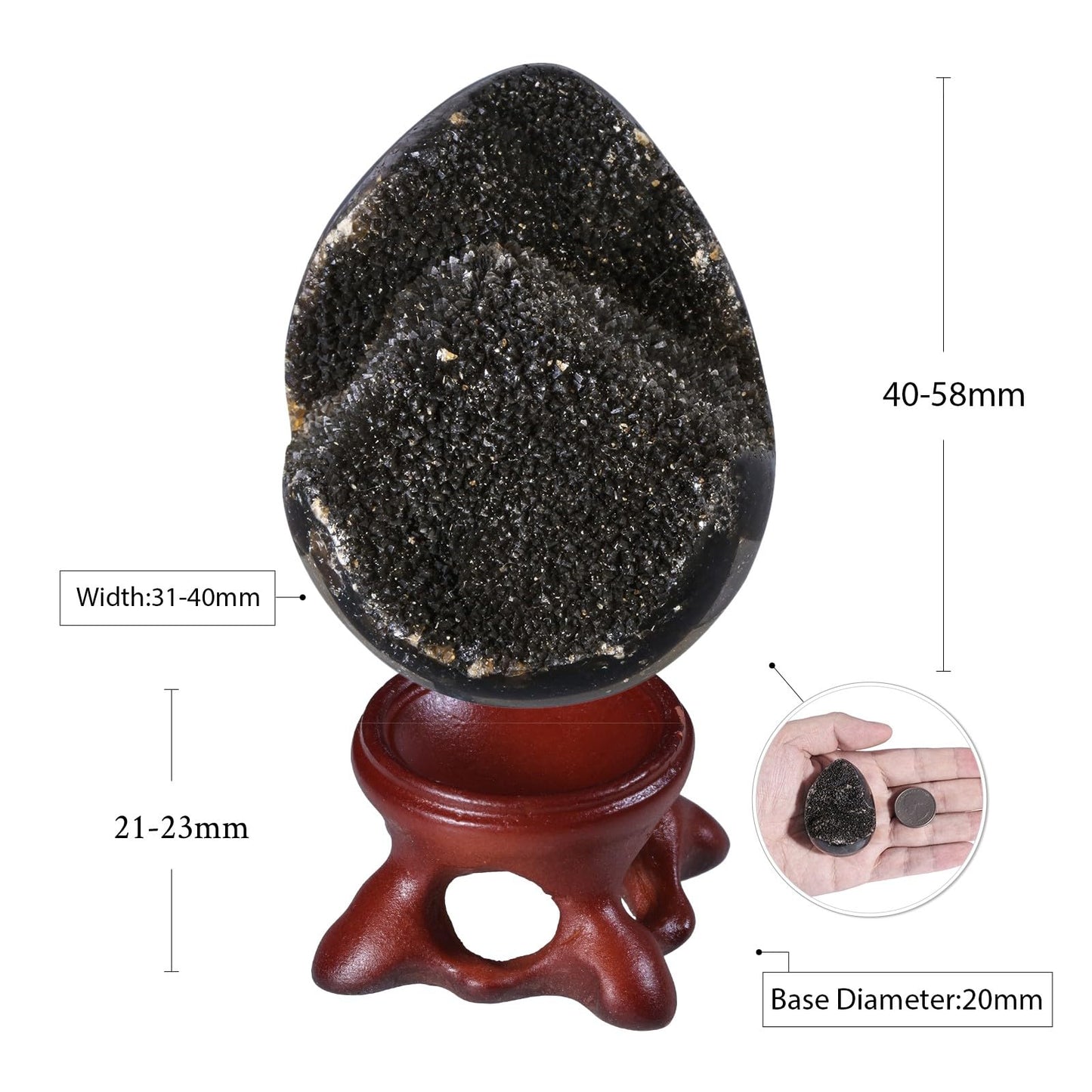 Sportmusies Natural Black Septarian Dragon Stone Geode Cluster Egg with Resin Stand, Decorative Crystal Cluster Egg Figurine for Home Reiki Healing Meditation, 1.57-2.28 inches