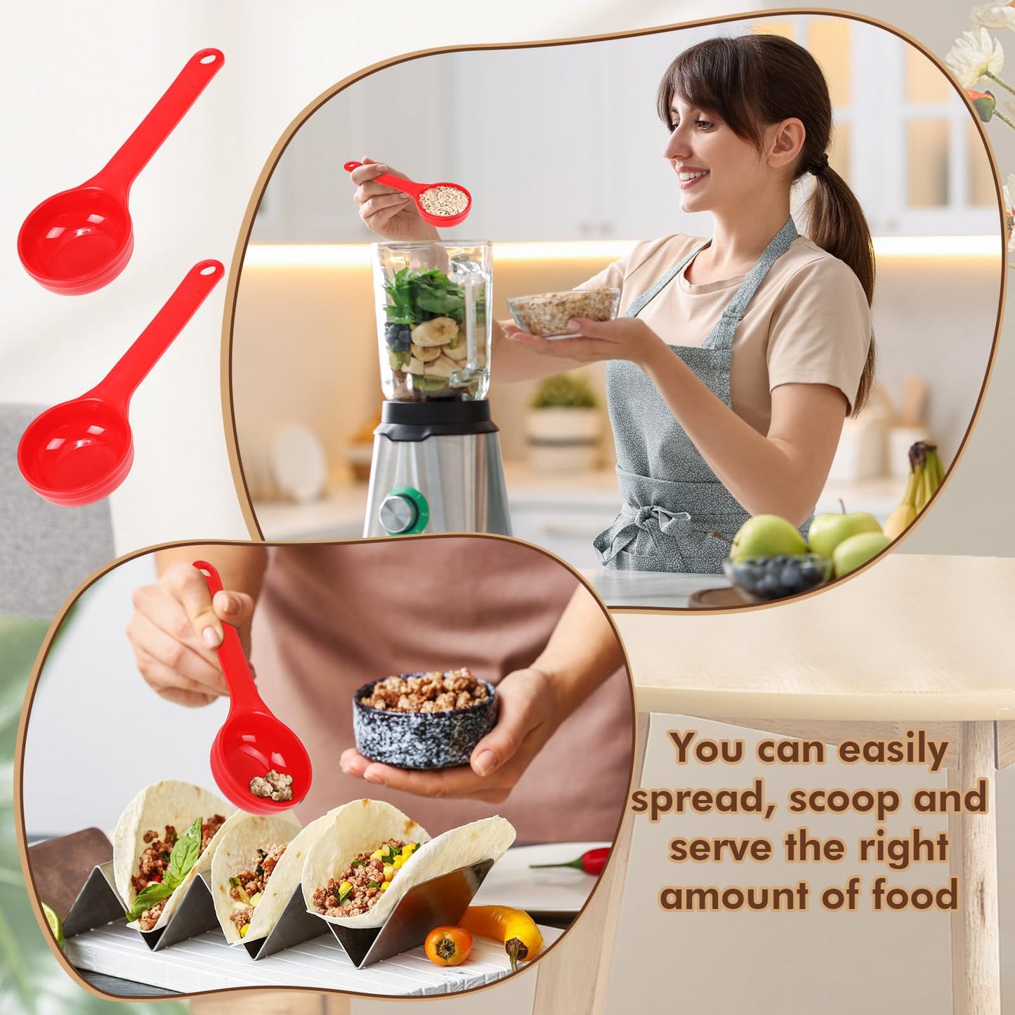 Teenyyou 10 Pcs 2 oz Foodservice Products Measure Spoon with Short Handle Measuring Scoop Miser Food Grade Solid Portion Control Spoon for Oatmeal Creatine Coffee Grains Spices Powders(Red)
