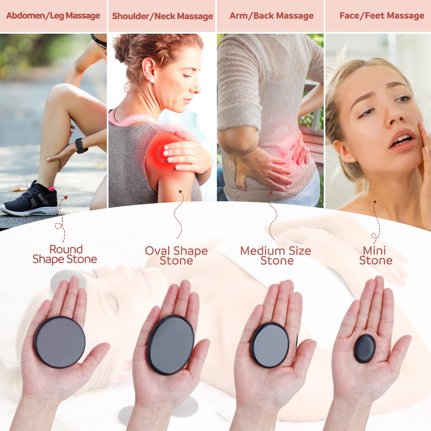 Granpay 20PCS Hot Stones for Massage with Warmer, Hot Stones Massage Set with Warmer Kit Basalt Hot Rocks Massage Stone for Spa Warming Therapy Pain Relief
