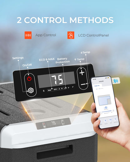 EKOJUCE 12 Volt Refrigerator, 43 Quart Electric Cooler, Car Fridge 12V/24V DC 100~240V AC, Portable Freezer -4℉~68℉, APP Control, Portable 12V Refrigerator Fridge for Truck, RV, Camping,Travel