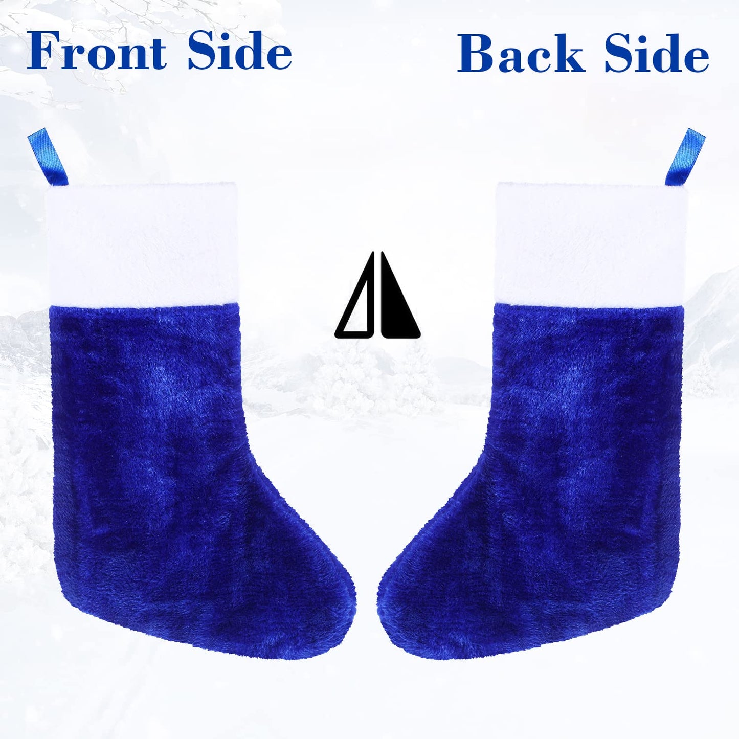 CCINEE Blue Christmas Stockings, 6pcs 18 Inches Tall Blue Design with Plush Cuff Classic Large Stocking Decorations for Xmas Festive Gifts Home Fireplace Decor