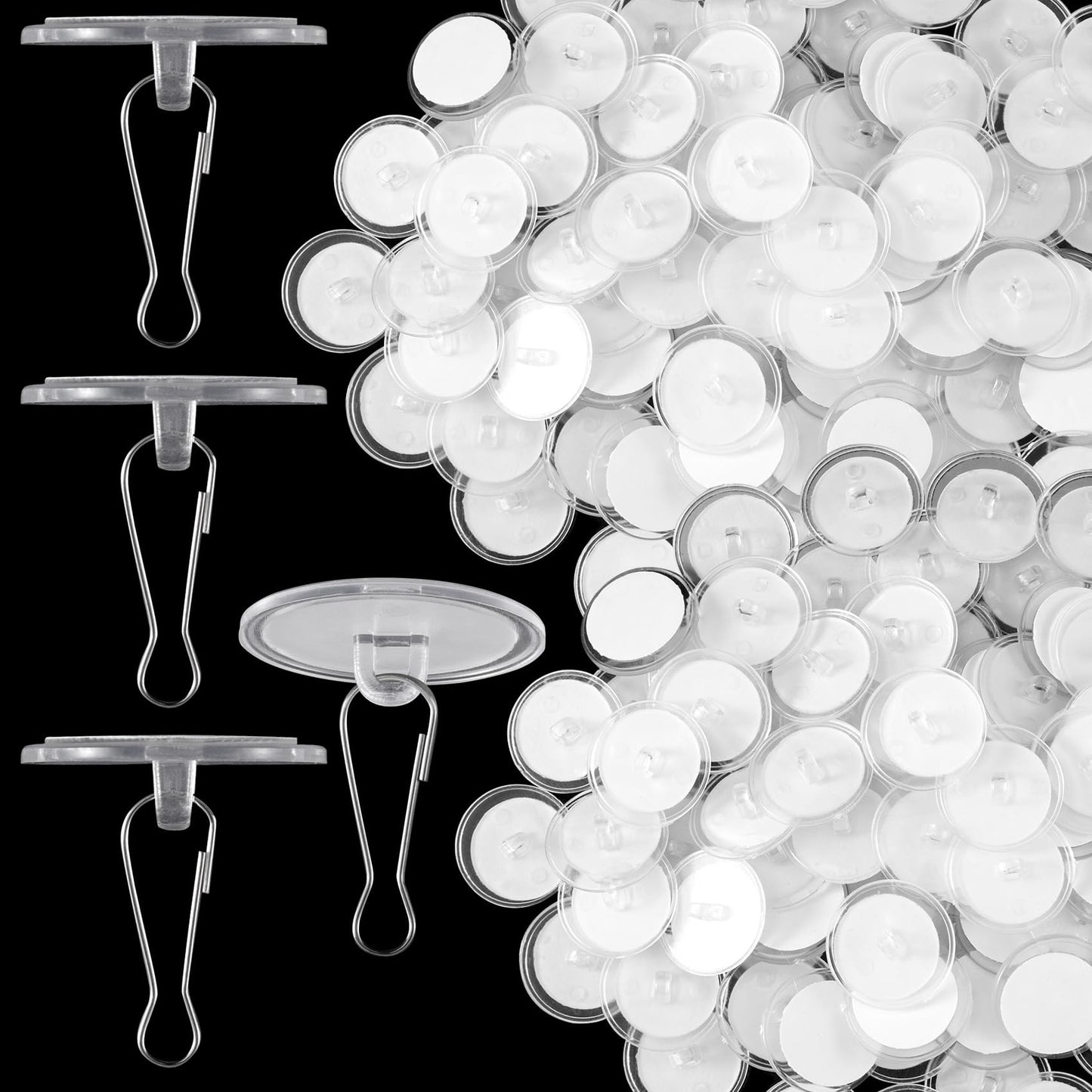 Pndeyo 100 Pack Self-Adhesive Ceiling Hooks for Hanging, Sticky Transparent Ceiling Discs with Metal Hook, Round Wall Hook Hanger for Wedding Birthday Christams Halloween Decorations