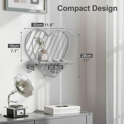Afuly Wall Shelf Metal Grey Floating Shelves Heart Design Small Shelf Storage Rack Modern Romantic Farmhouse Style Cute Fancy Unique Nursery Room Bathroom Bedroom Wall Decor