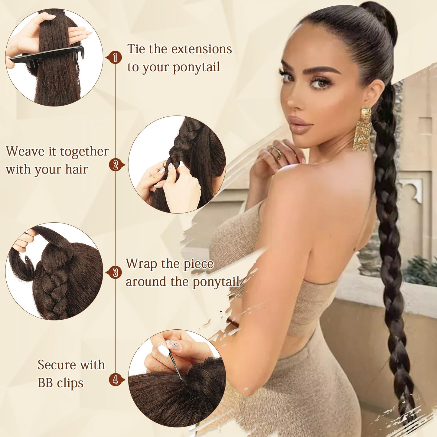 Sofeiyan Long Braid Ponytail Extension with Hair Tie Straight Sleek Wrap Around Hair Extensions Braid Pony Tail Fluffy Natural Soft Synthetic Hairpieces for Women Daily Wear, 26 inch-Ash Blonde