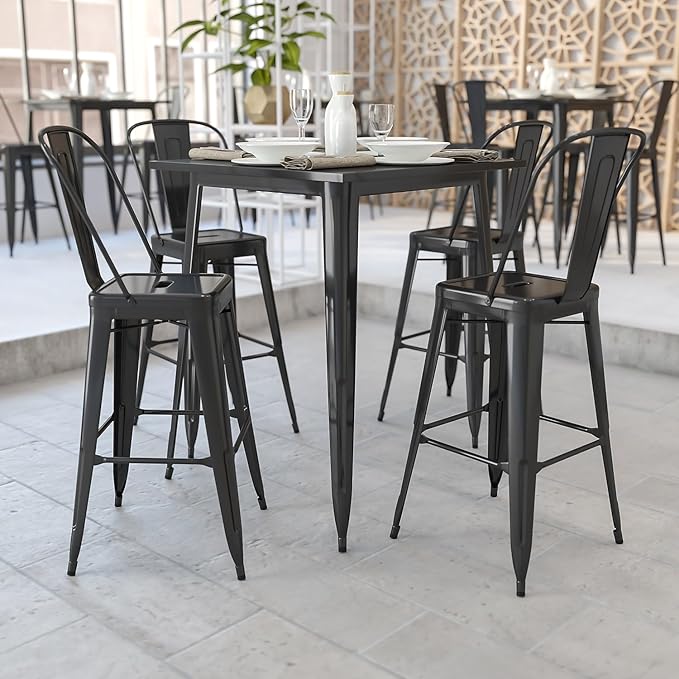 Flash Furniture Nolan Commercial Grade 31.5" Square Black Metal Indoor-Outdoor