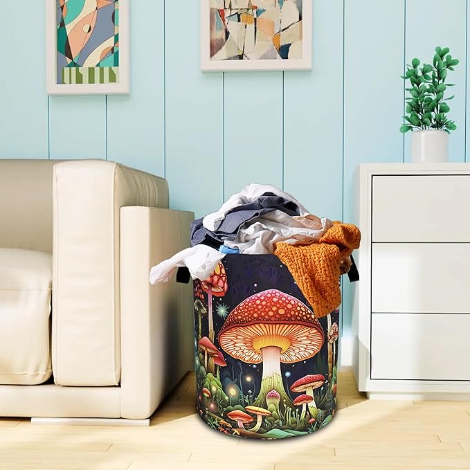 Red Mushroom Laundry Basket Oxford Cloth Psychedelic Plant Laundry Hamper