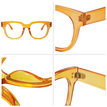 SOJOS Oversized Square Anti Blue Light Blocking Glasses for Women Thick Computer Eyeglasses Double Metal Studs SJ5053 with Crystal Orange Frame/Anti-Blue Light Lens