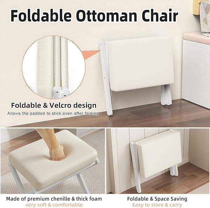 BAMBOOHOMIE Foldable Foot Stool Ottoman, Modern Foot Rest