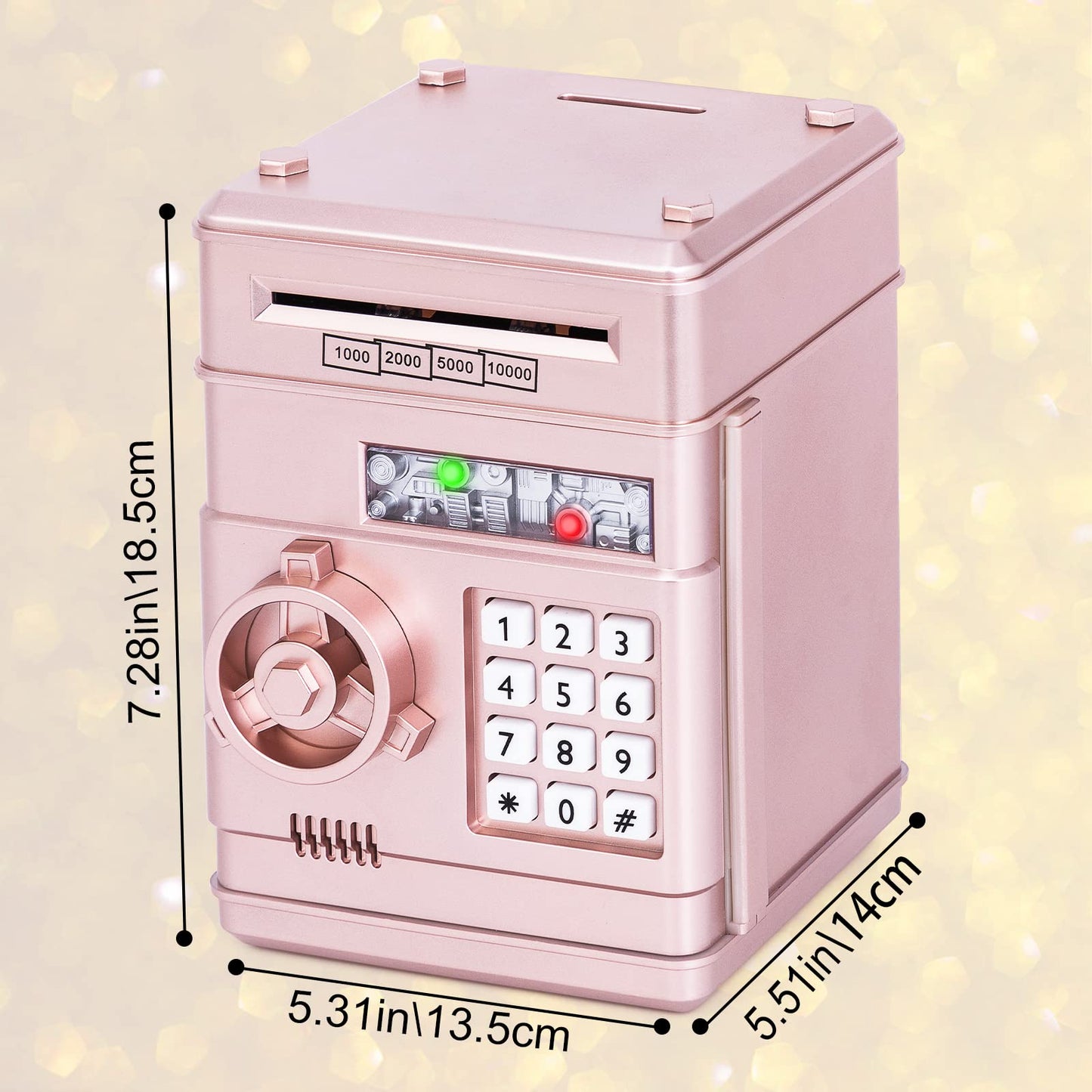 Thedttoy Electronic Piggy Bank Money Safe Password Money Box for Kids Ages 3+, ATM Bank Safe Coin Cash Banks Money Saving Box, Birthday for Boys Girls 3 4 5 6 7 years Old (Rose Gold)