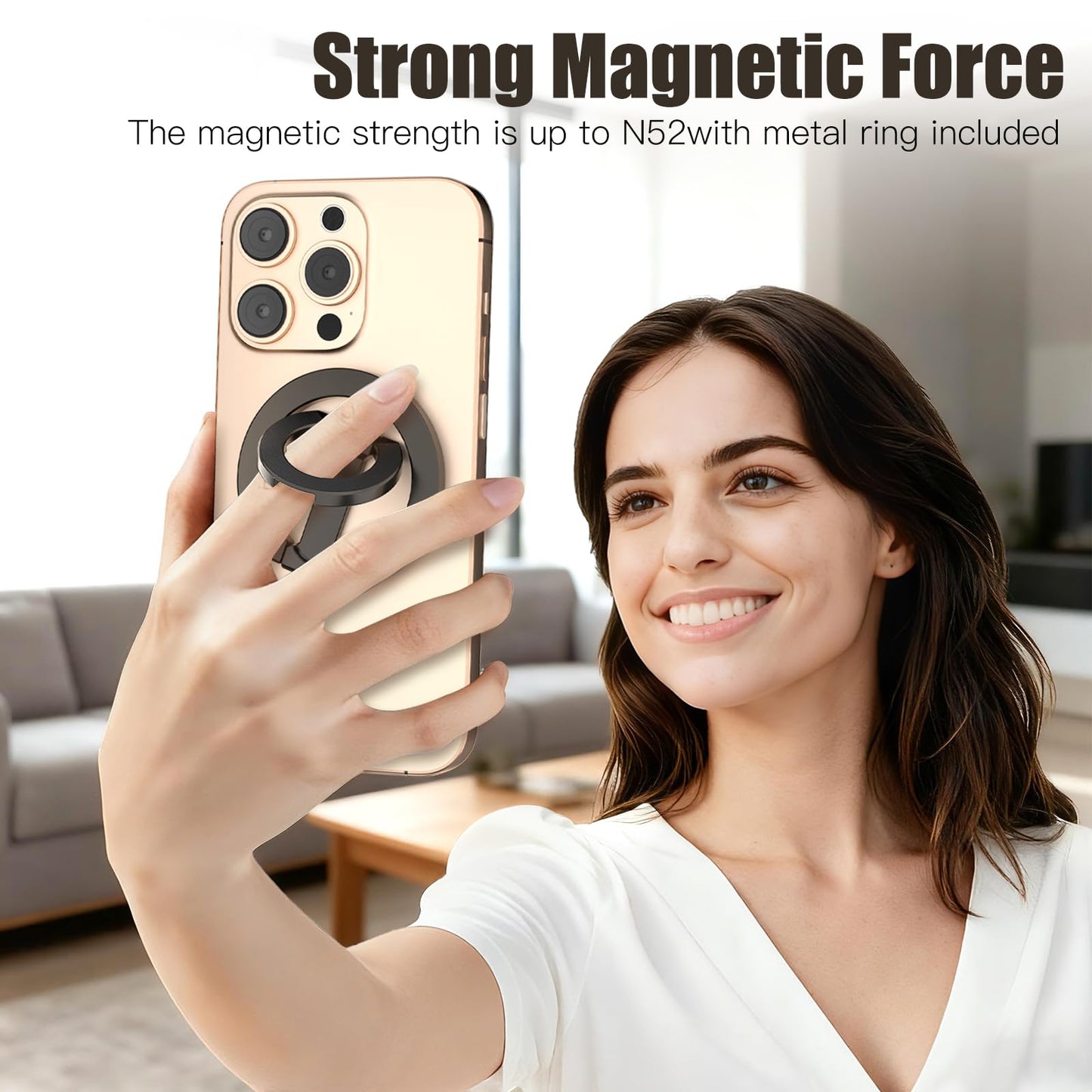 ZBHISHE Magnetic Phone Ring for MagSafe Grip [Dual-Sided Magnetic] [Super Magnet] [Magnet Phone Stand Grip Compatible with Car Mounts] Mag Safe Accessory for iPhone 17/16/15/14/13 Pro Max Plus, Grey