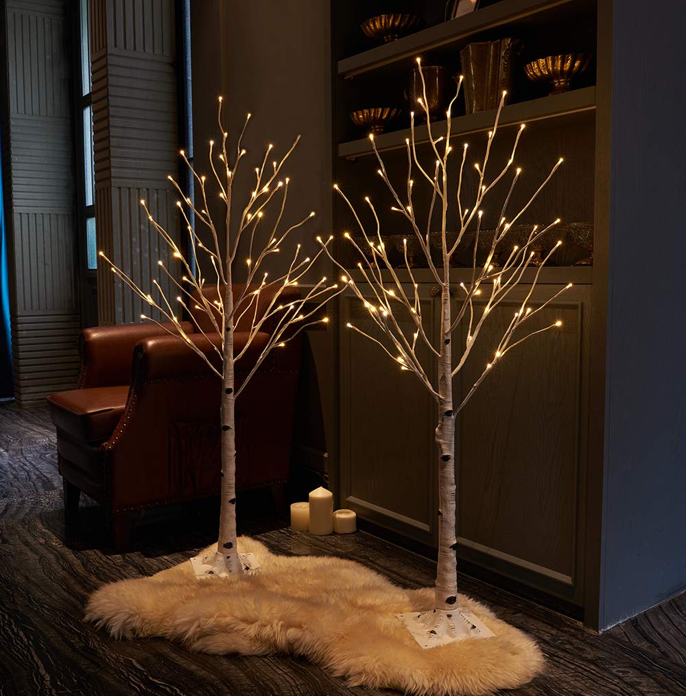 Hairui Pre Lit Birch Tree 2 Pack 4FT 72 Warm White LED White Christmas Tree for Indoor Outdoor Home Christmas Spring Easter Holiday Decoration Indoor Outdoor