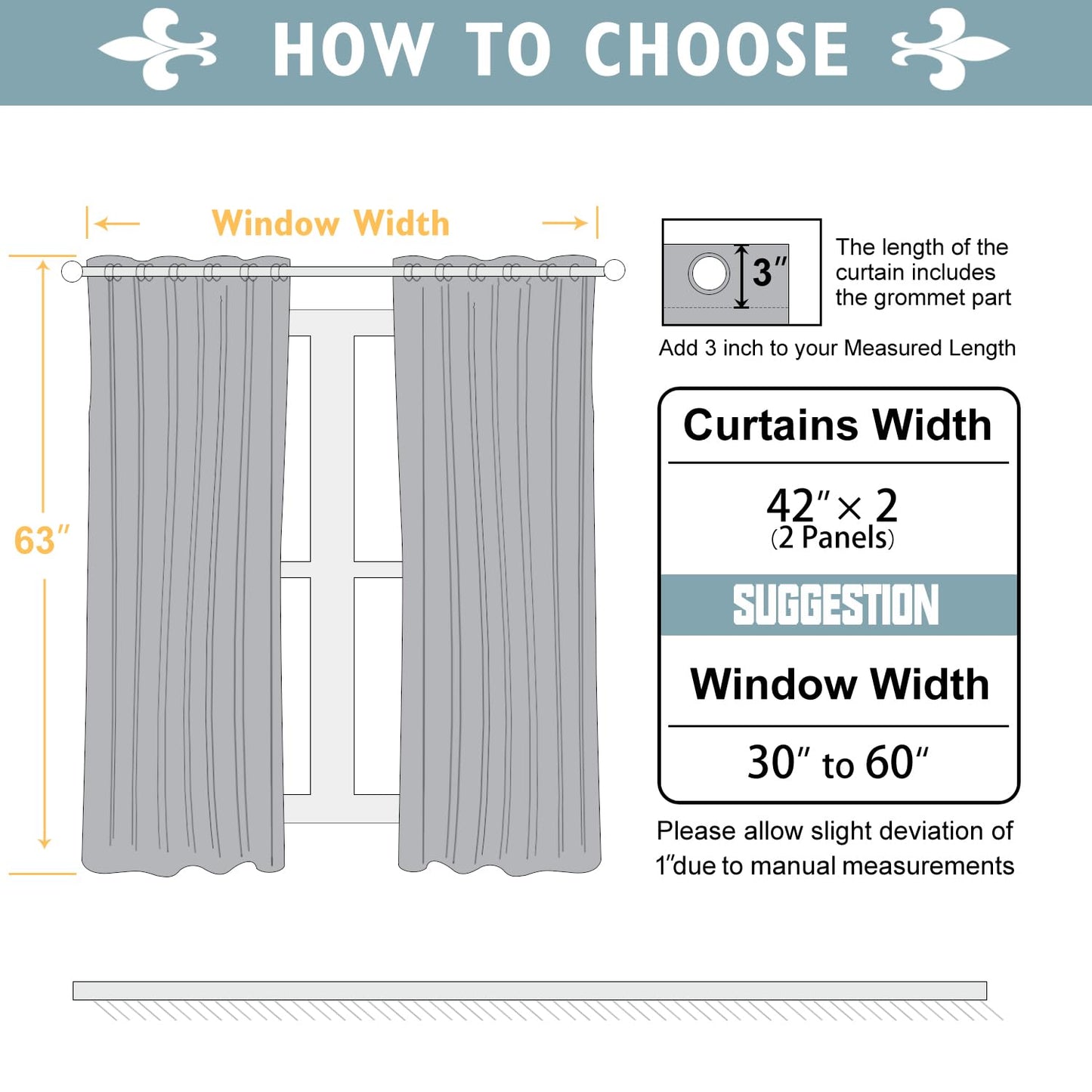 ChrisDowa Blackout Curtains 63 inches Long for Bedroom - 2 Panels Set Grommet Thermal Insulated Room Darkening Curtains for Living Room (Aqua, 42 x 63 Inch)