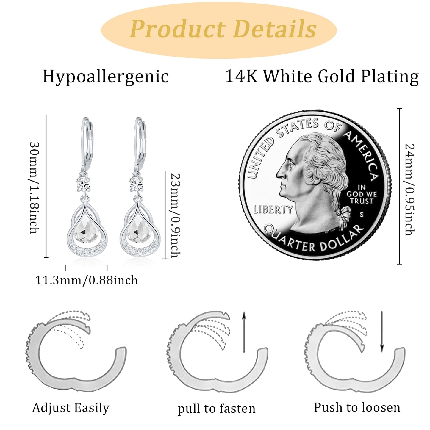 Dangle Trendy Leverback Birthstone Earrings Sliver Plated Teardrop Dangle Earrings Jewelry Christmas Birthday Gifts for Women (Sliver March)