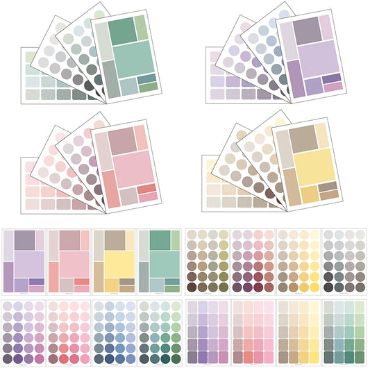 16 Sheet Dots & Square Sticker Colorful Decorative Adhesive Sticker, Decoration Labels for Arts, DIY Crafts, Album, Bullet Journal Supplies, Planner, Scrapbook, Card/Gift Wrapping (Four Theme Colors)
