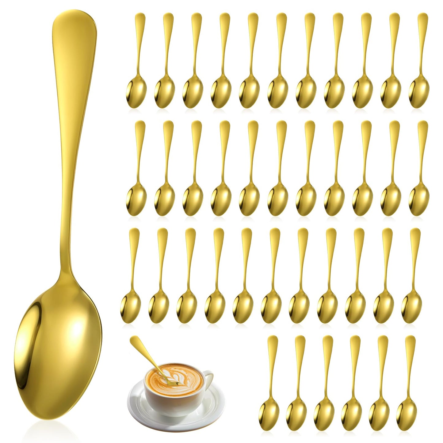 40 Pcs Gold Spoons for Coffee Demitasse Espresso Mini Stainless Steel Gold Dinner Flatware Dessert Coffee Tea Sugar Spoons Teaspoons for Restaurant Hotel Wedding Home Party Latte Stirring Spoon