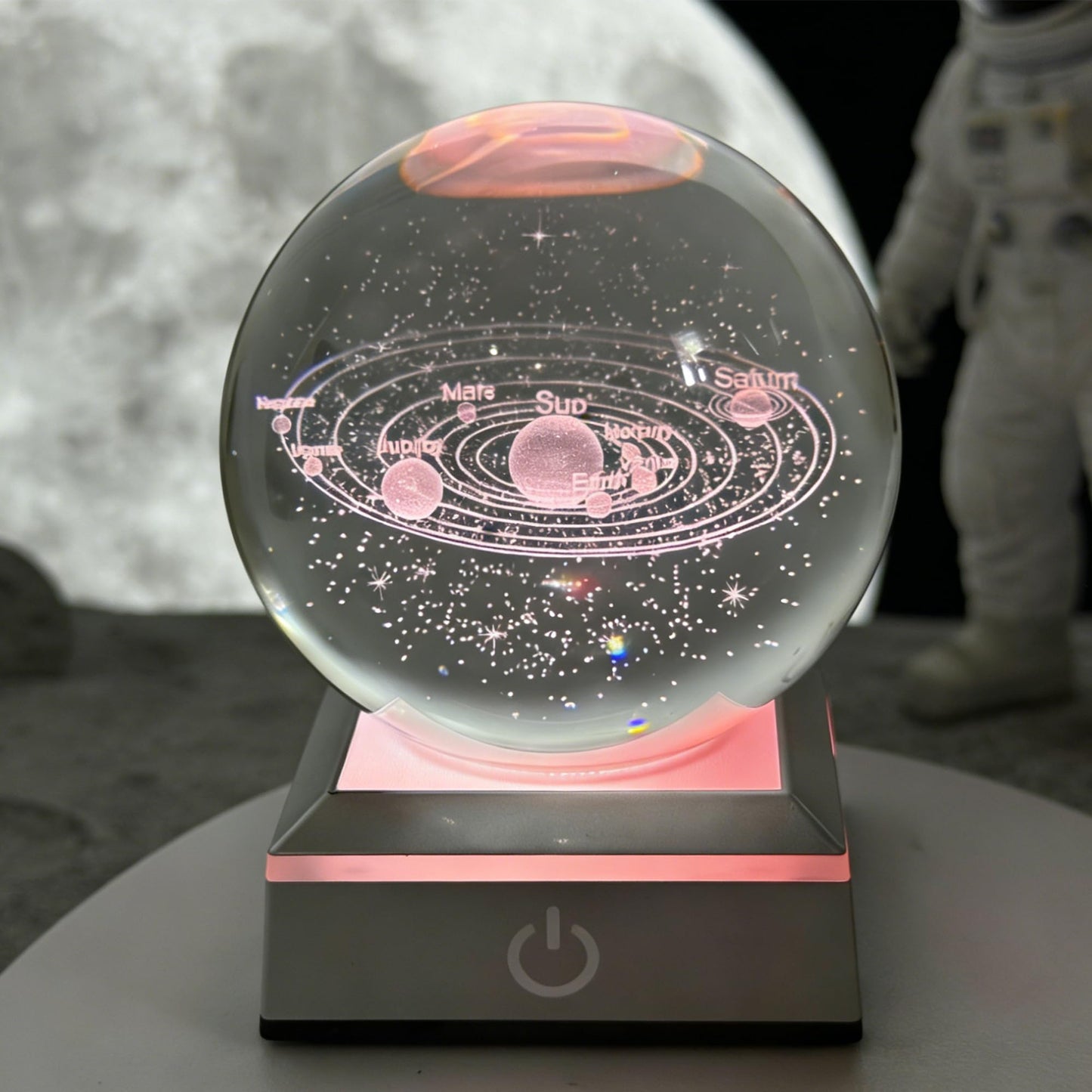 3.14in 3D Solar System Crystal Ball Color Changing LED Night Light Base