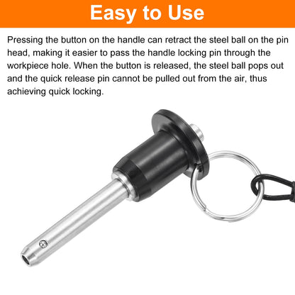 uxcell 2 Pcs Quick Release Pin, 1/4" x 1.42"(Dia. x L) Ball Locking Pin with Push Button 304 Stainless Steel Ring Handle Locking Pin with Wire for Audio Bimini Top Marine, Silver