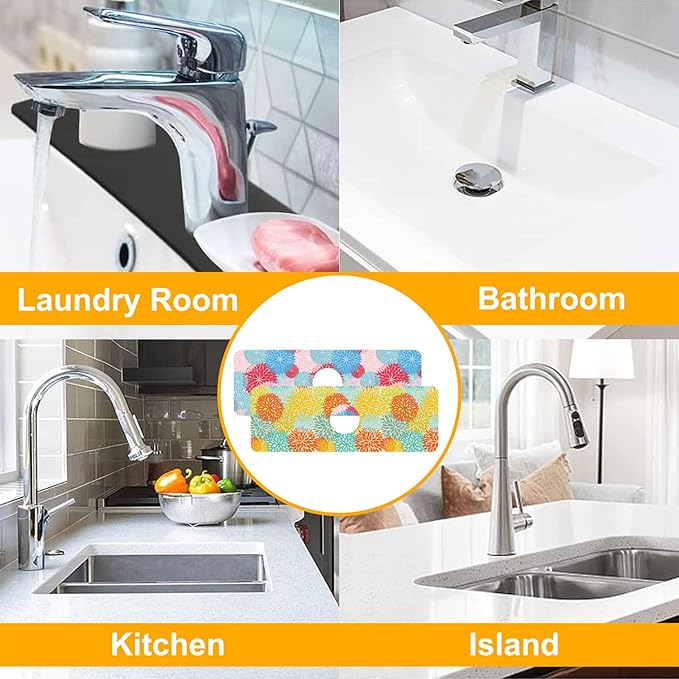 2 Pack Abstract Flowers Sink Splash Guard Faucet Mat Vintage Floral Super