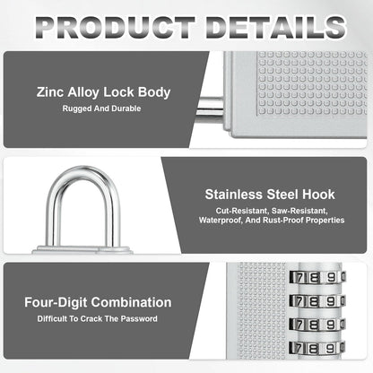 PATIKIL Combination Padlock (Large, Silver), 4-Digit Combo Padlock Resettable Luggage Locks with 0.24 Inch Shackle, Suit for Gym Locker/Fence/Storage/Toolbox/Cabinets