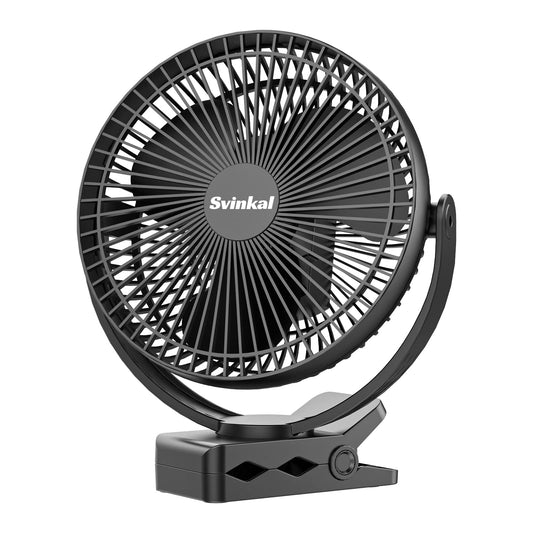 Svinkal Portable Clip on Fan 10000mAh Battery Powered, USB Type C, Supports 720° Adjustment, 4 speed, 8inch Personal Fan for Table, Bedroom, Desk, Camping, Stroller, Golf Cart