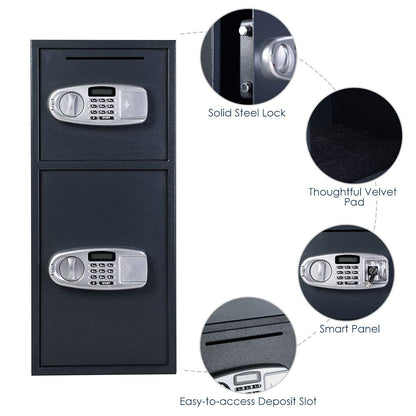 GLACER Safe Box, Digital Double Door Safe Box with Emergency Keys, Digital Keypad with Clear Display, Depository Drop Safes, Home Office Security Lock Digital Safe for Cash, Gun, Jewelry