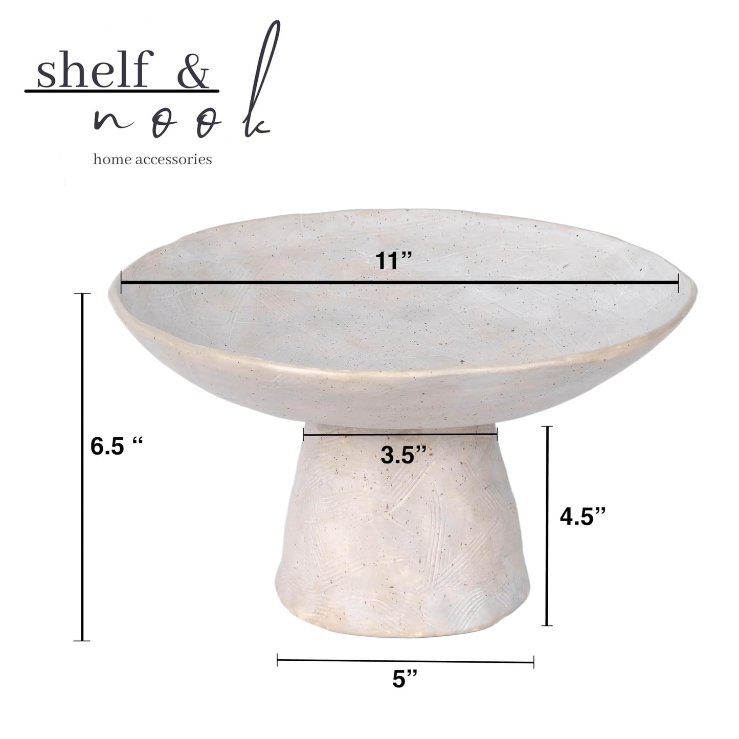 Shelf & Nook Ceramic Pedestal Bowl – Large Decorative Footed Bowl for Fruit, Keys, Entryway Table, Kitchen Island Centerpiece – Off-White Matte Stoneware, Modern French Farmhouse Decor