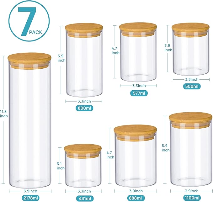 Vtopmart Glass Food Storage Jars, 7 Pack Kitchen Containers