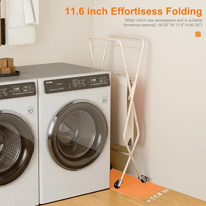 Laundry Basket with Wheels:88L Rolling Laundry Cart Foldable Metal Frame Dirty