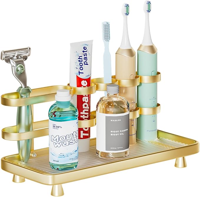Electric Toothbrush Holder for Bathroom Countertop 5 Metal Slots Toothpaste