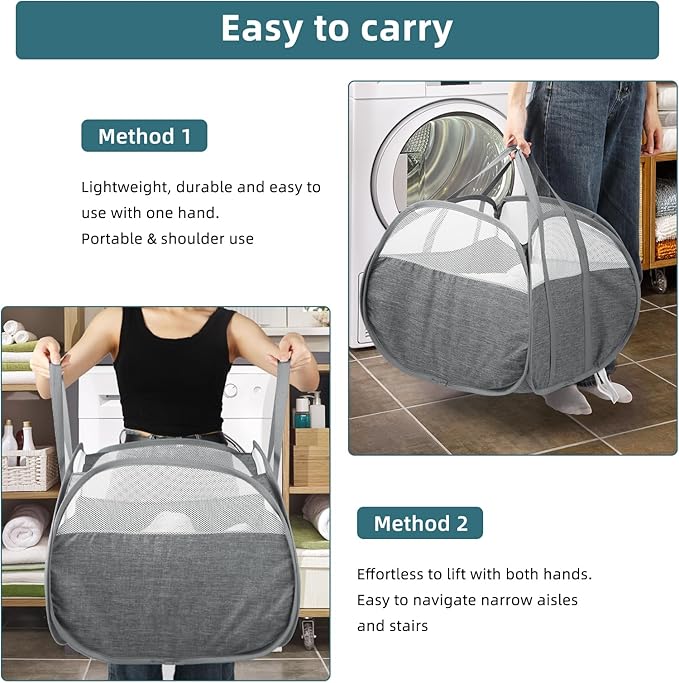 2 Pack Collapsible Laundry Baskets, 90L Large Foldable Laundry Basket, Pop Up