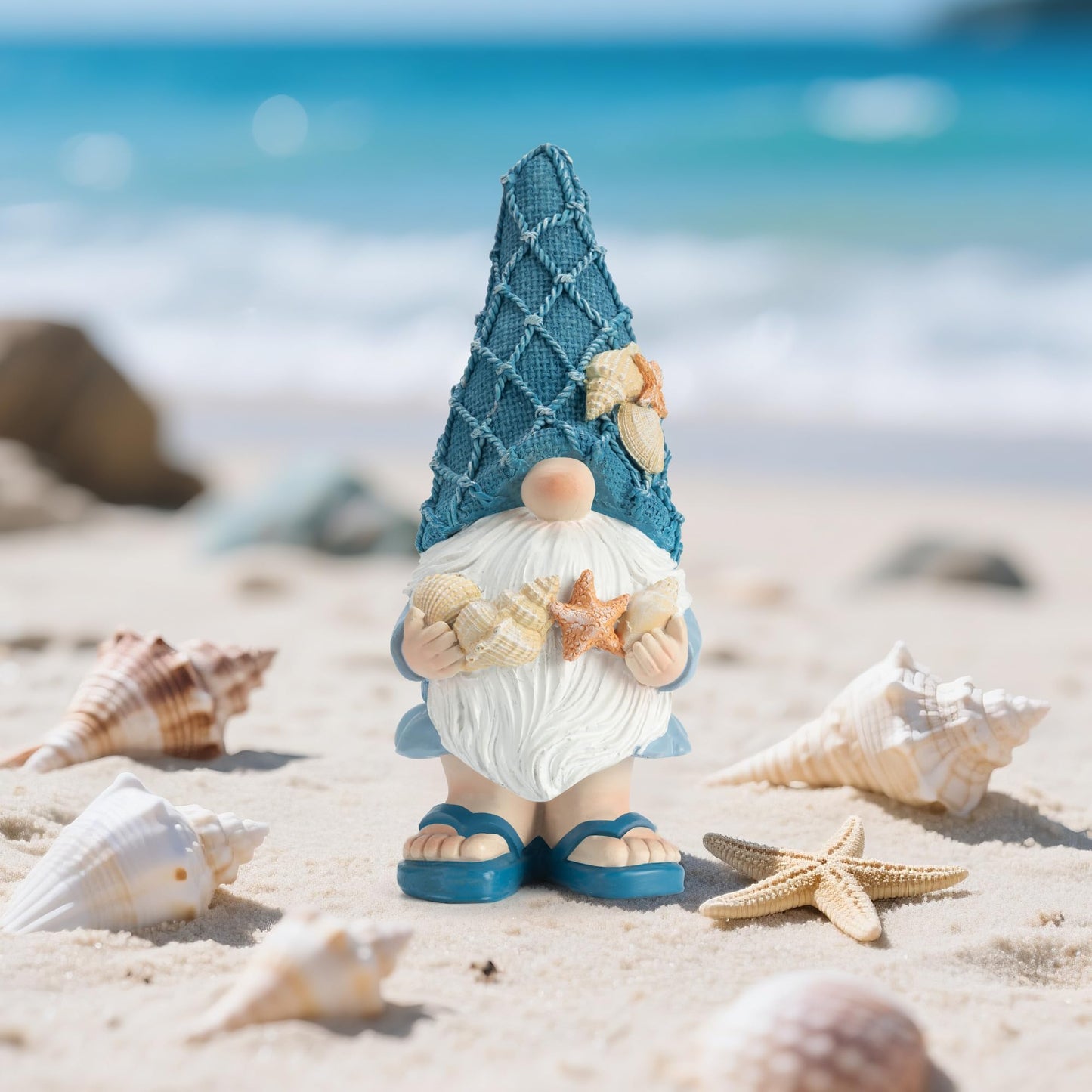 Etlemonde Beach Gnomes Statues,Ocean Gnomes,Nautical Themes Decoration,Beach, Gnome Holding Seashells