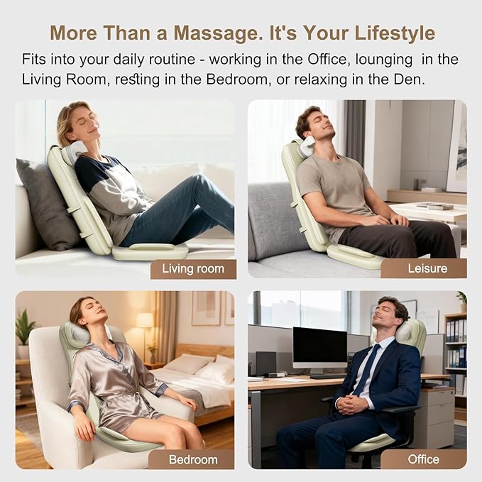 Rainwolf Shiatsu Neck and Back Massage Cushion with Heat - 4D Deep Tissue Kneading Full-Back Massager for Relief Tension, Adjustable Intensity & Height, for Office Chair & Home