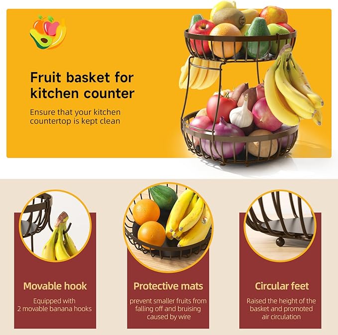 2 Tier Fruit Basket for Kitchen Counter
