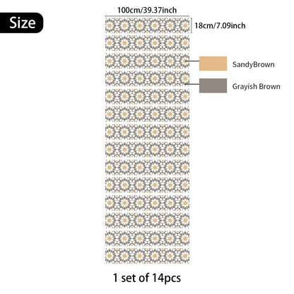 funlife Stair Riser Decals Peel and Stick, 14 PCS Self Adhesive Boho Vinyl Stair Stickers, 39.37"X7.09", Yellow Brown Moroccan