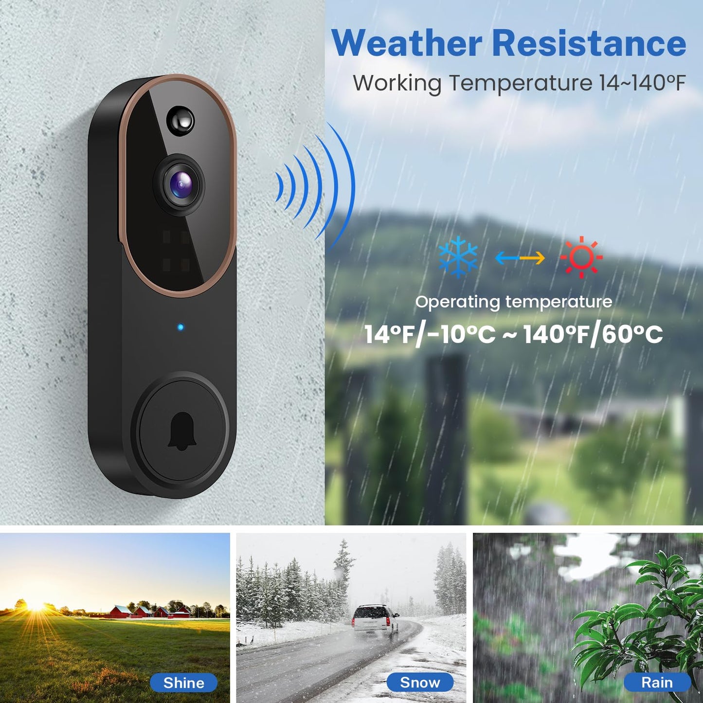 Orbitell Wireless Wi-Fi Video Doorbell Camera with Two Way Audio, AI Motion Detection, Night Vision and Cloud Storage, 2.4G Wi-Fi only