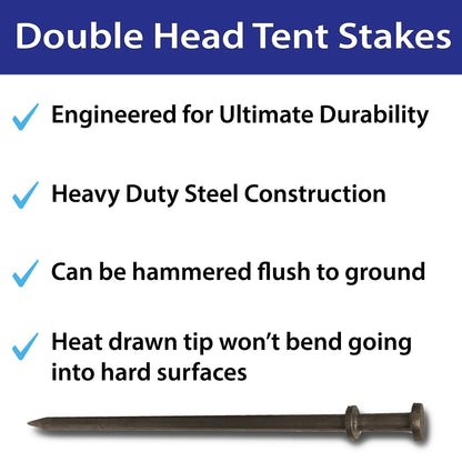 Moose Supply Double Head Tent Stakes, Heavy Duty Steel Outdoor Ground Spikes to Anchor Commercial Inflatables, Party Tents and Camping Shelters, 3/4 Inch x 36 Inch, Pack of 4