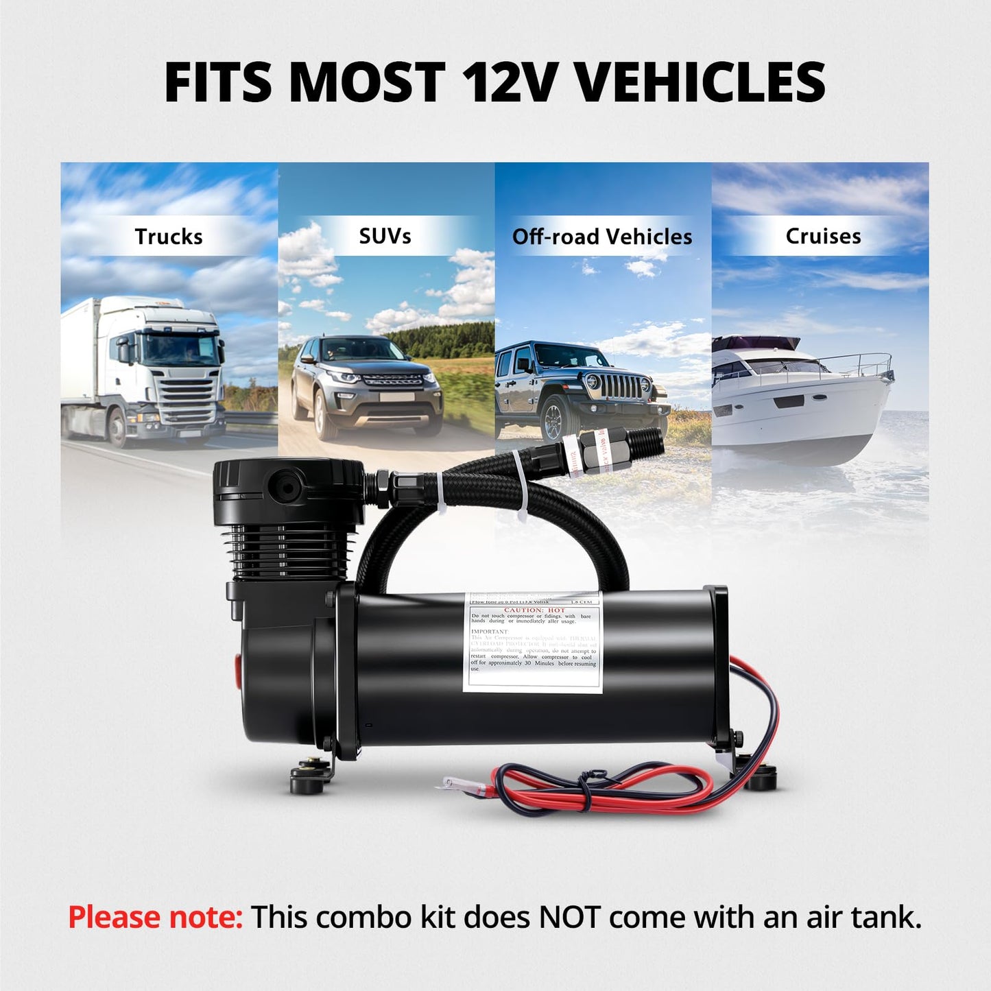 EVIL ENERGY 200PSI Air Horn Suspension Compressor for Car 12V Heavy Duty 3/8 NPT Onboard Air Ride Compressor for Train, Truck, Inflating Tires, Suspension Systems, Train Horn, DIY Pneumatic Tools