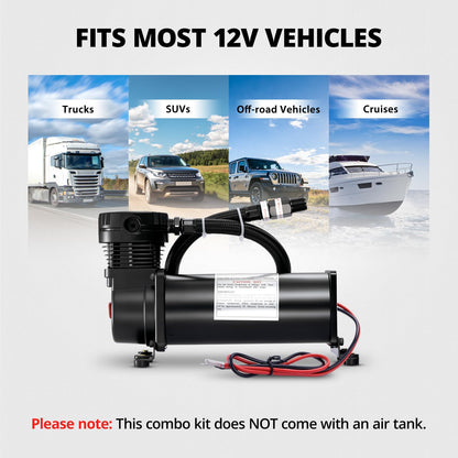 EVIL ENERGY 200PSI Air Horn Suspension Compressor for Car 12V Heavy Duty 3/8 NPT Onboard Air Ride Compressor for Train, Truck, Inflating Tires, Suspension Systems, Train Horn, DIY Pneumatic Tools